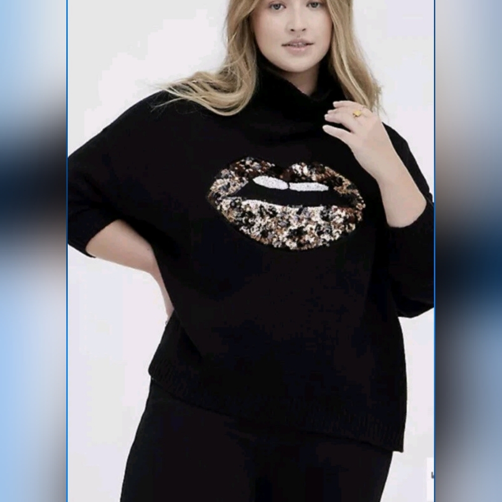 Torrid 3/4X Black Sequin Lip Sweater like new!